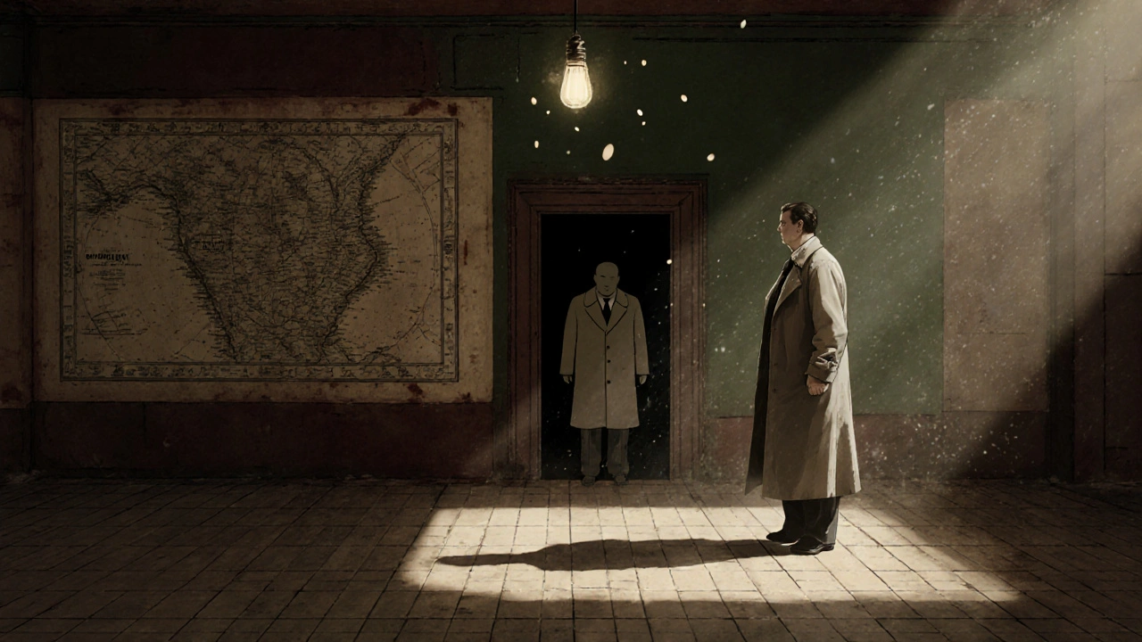 A guide stands in the abandoned Down Street Station, revealing wartime tiles and a hidden door with faint Churchill silhouette.