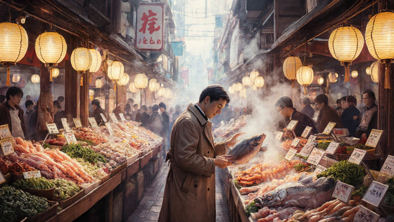 A Londoner explores the vibrant food stalls of Tokyo’s Tsukiji Outer Market at dawn.