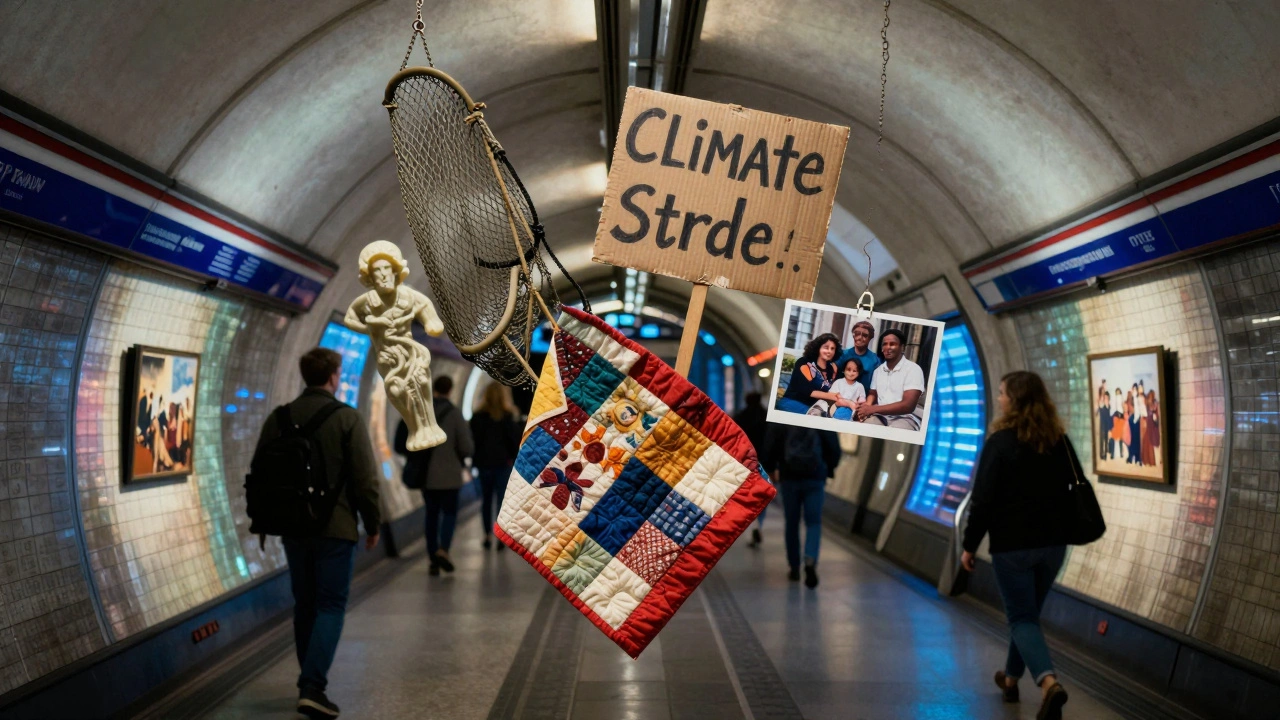 Floating art objects from London galleries connected in an Underground station with digital projections.