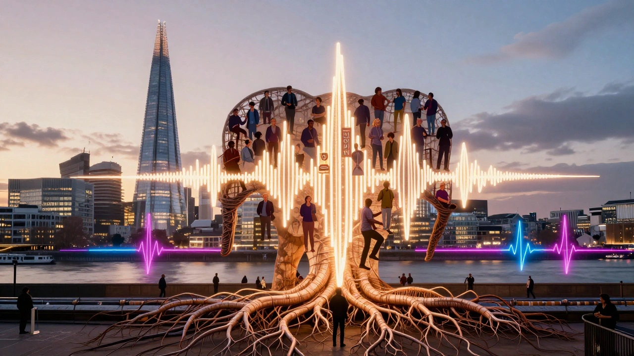 Ministry of Sound as a glowing soundwave monument rooted in London’s underground.